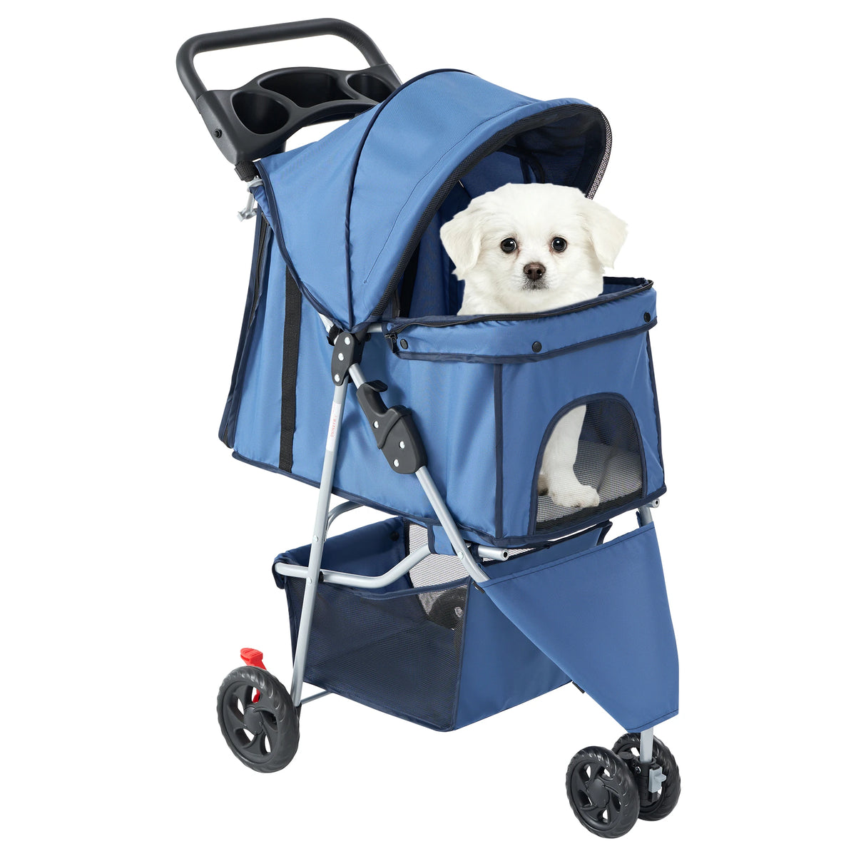 Foldable Three Wheel Pet Stroller With Storage Basket