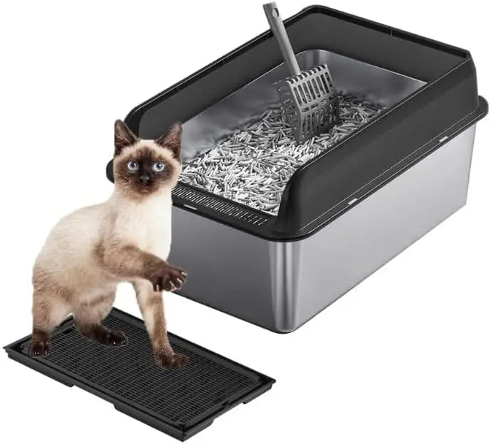 Garvee Stainless Steel Covered Cat Litter Box With Anti Tracking
