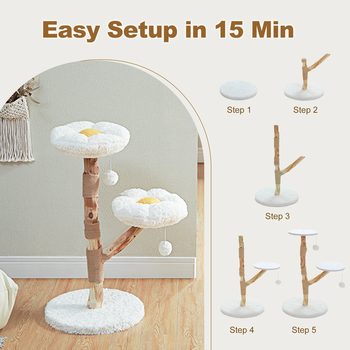 PAWZ Road Flower Cat Tree Wooden Tower Sisal Scratching Post