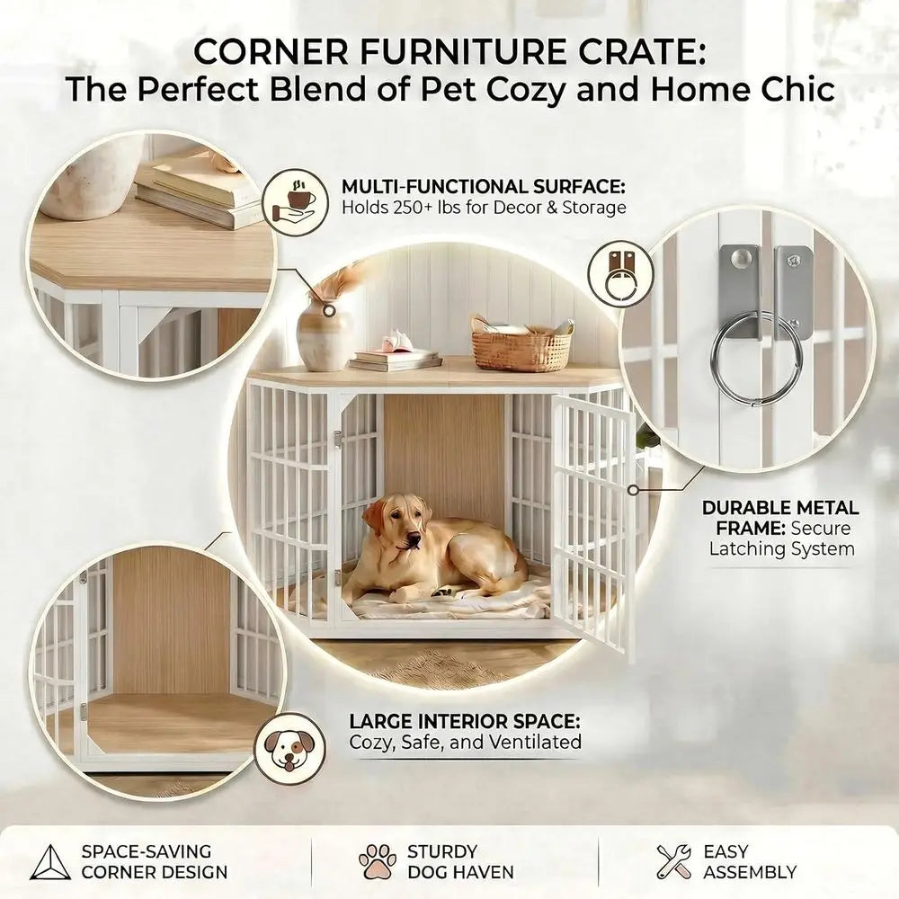 Indoor Dog Kennel Furniture With Sturdy Built In Side Table