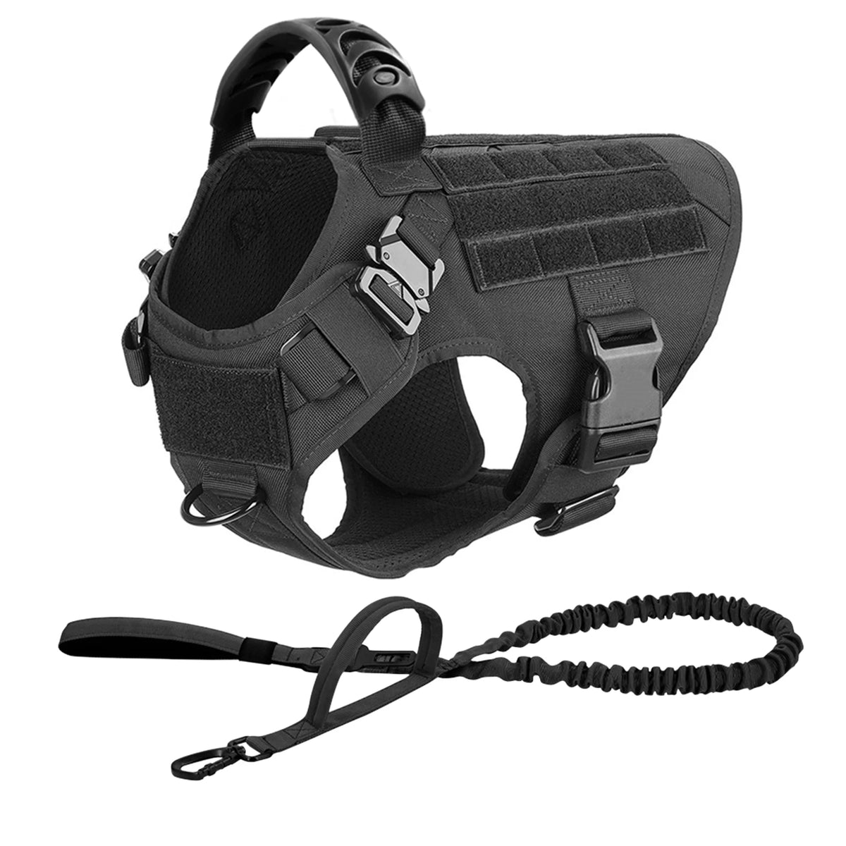Padded Tactical Dog Harness Leash Set With Quick Release Handle