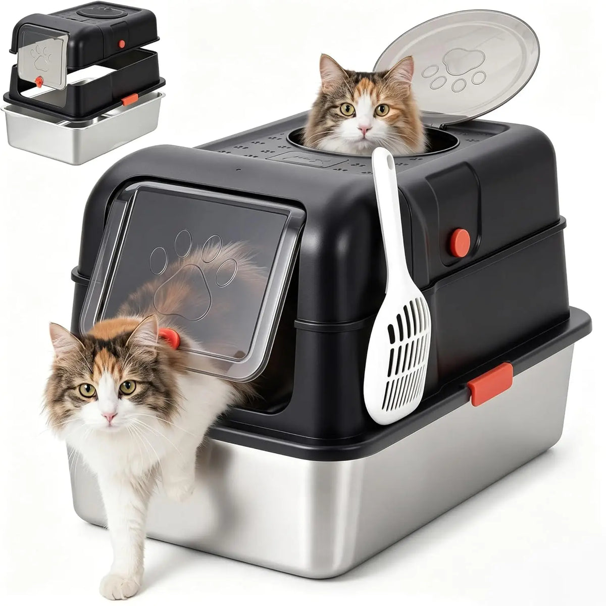 Studyset Enclosed Stainless Steel Litter Box With Lid And Scoop
