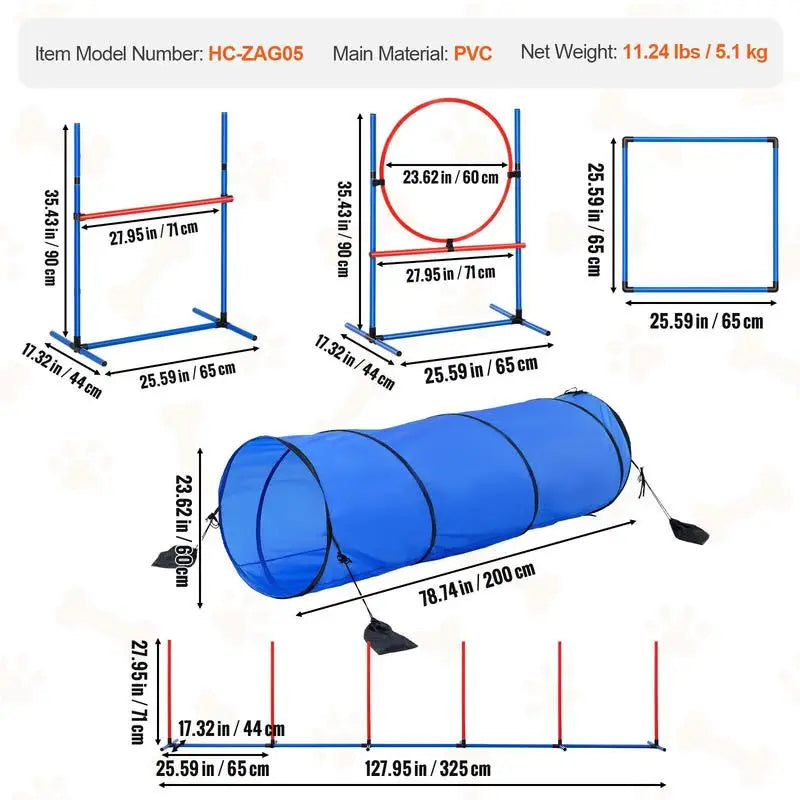 Dog Agility Training Equipment Set With Adjustable Hurdles And Tunnel