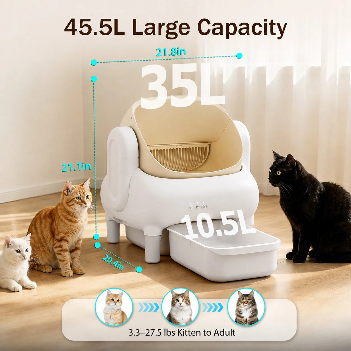 Automatic WiFi Self Cleaning Cat Litter Box With App Monitoring