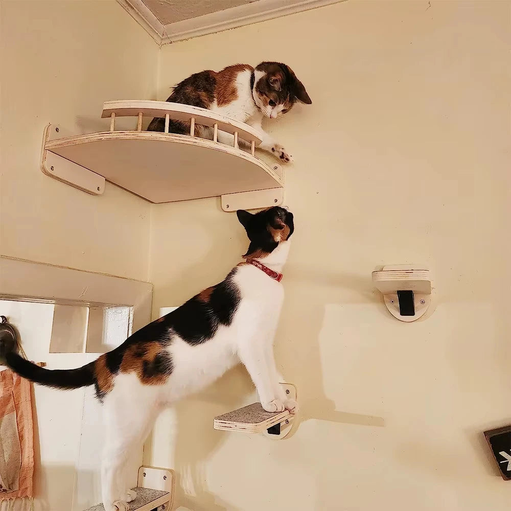 CWV Wall Mounted Wooden Corner Cat Tree And Hammock Set