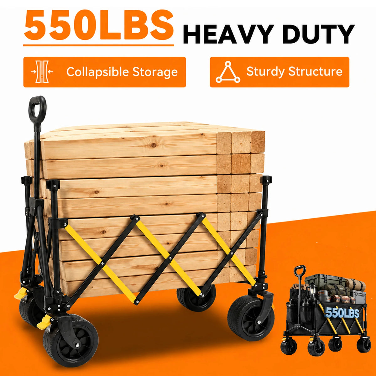 Collapsible Outdoor Folding Wagon Cart With All Terrain Wheels
