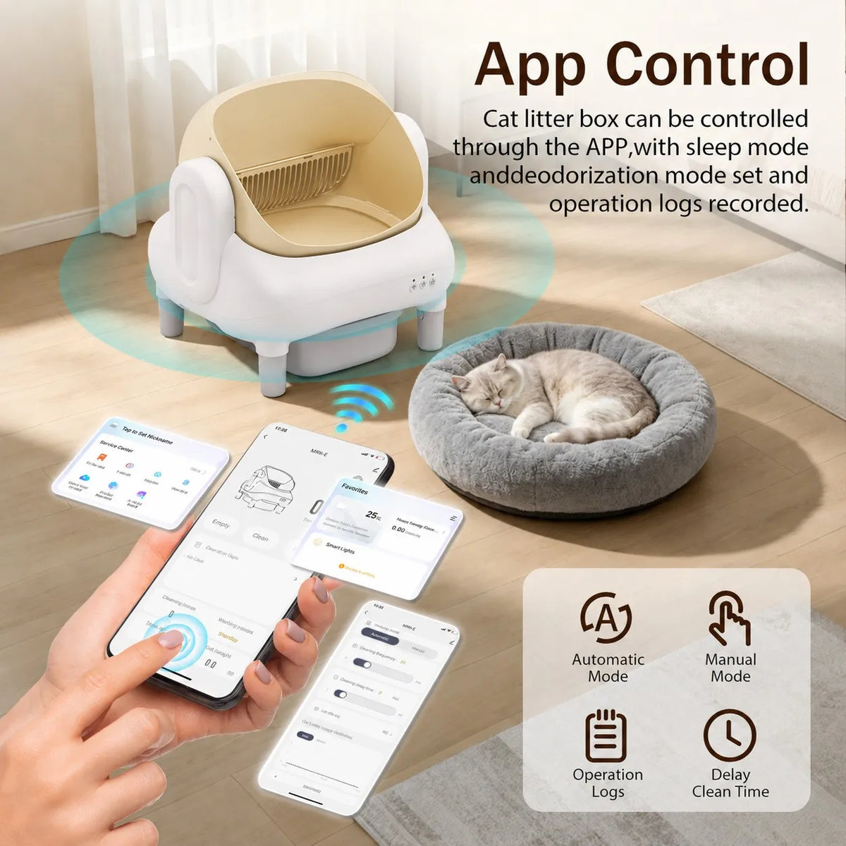 Automatic WiFi Self Cleaning Cat Litter Box With App Monitoring