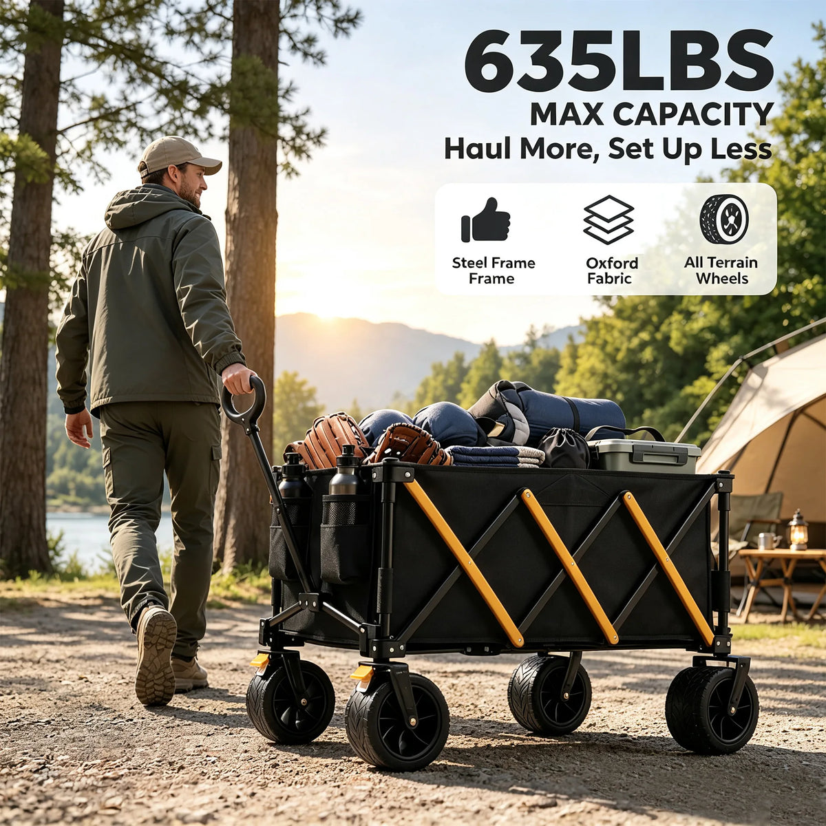 Collapsible Outdoor Folding Wagon Cart With All Terrain Wheels