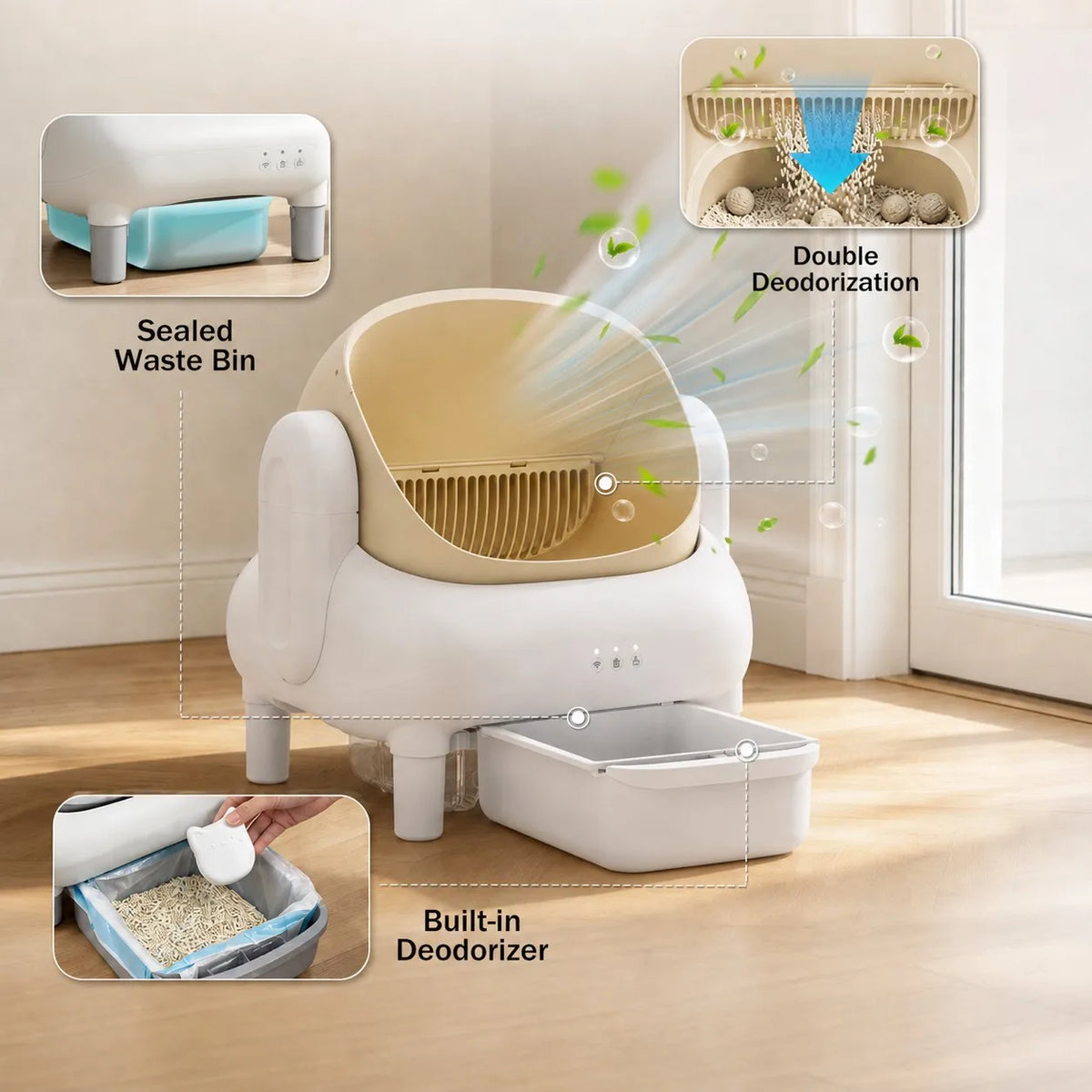 Automatic WiFi Self Cleaning Cat Litter Box With App Monitoring