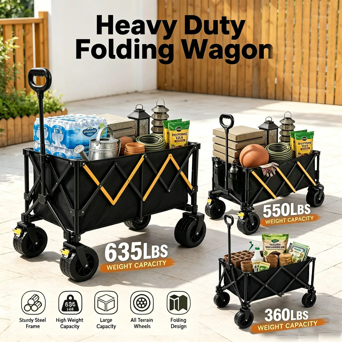 Collapsible Outdoor Folding Wagon Cart With All Terrain Wheels