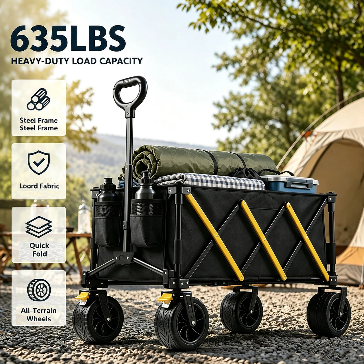 Collapsible Outdoor Folding Wagon Cart With All Terrain Wheels