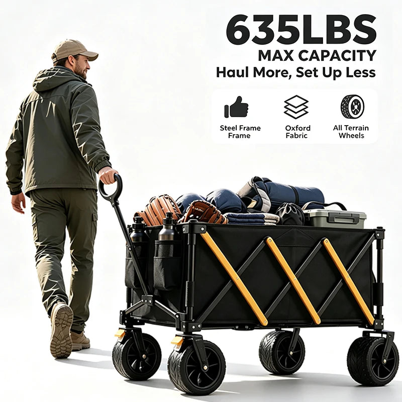 Collapsible Outdoor Folding Wagon Cart With All Terrain Wheels