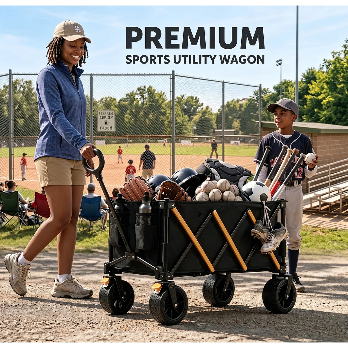 Collapsible Outdoor Folding Wagon Cart With All Terrain Wheels