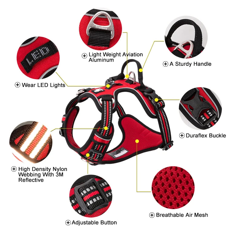 TRUELOVE Reflective Adjustable No Pull Dog Harness for Walking Safety