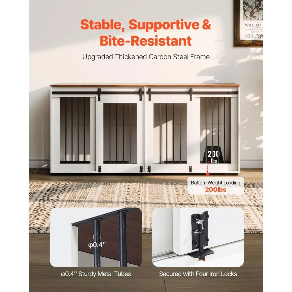 Dual Dog Crate Furniture With Sliding Doors And Removable Tray