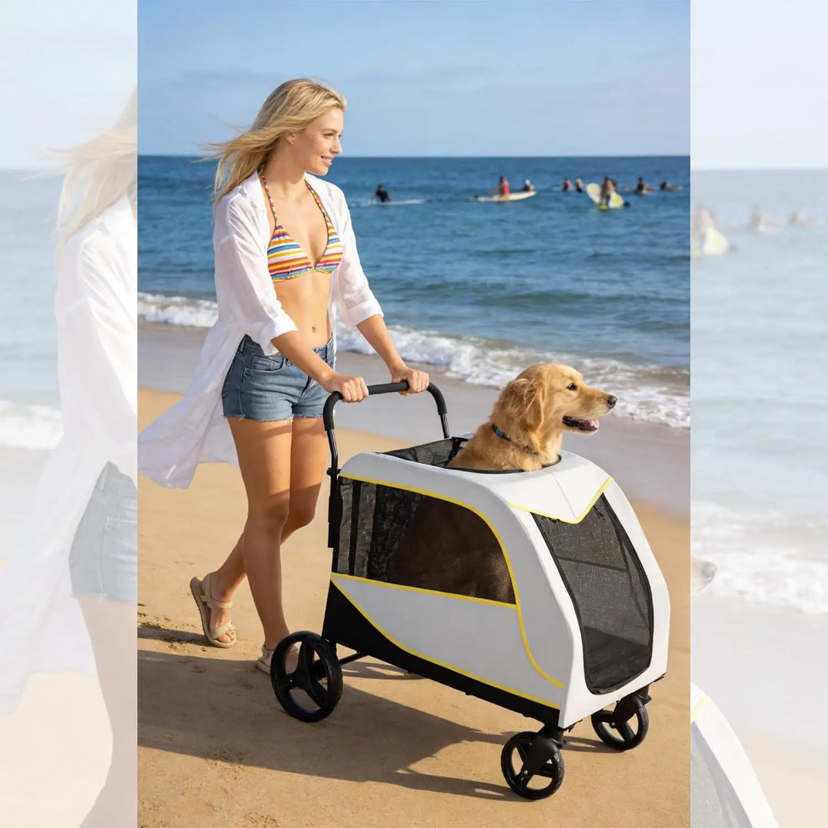 Dual Entry Dog Stroller With Secure Brake And Spacious Interior
