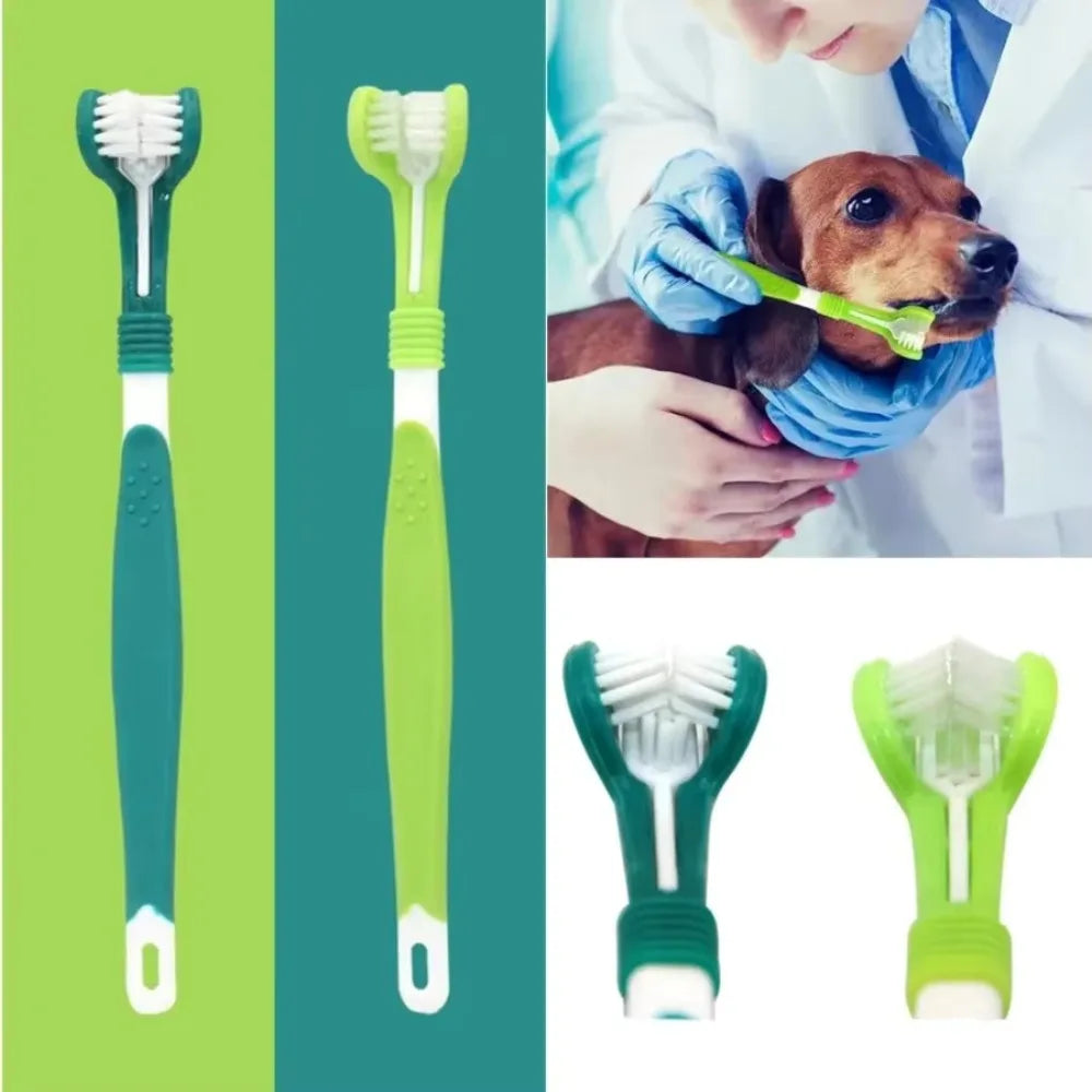 Triple Sided Pet Toothbrush For Dogs And Cats Dental Cleaner