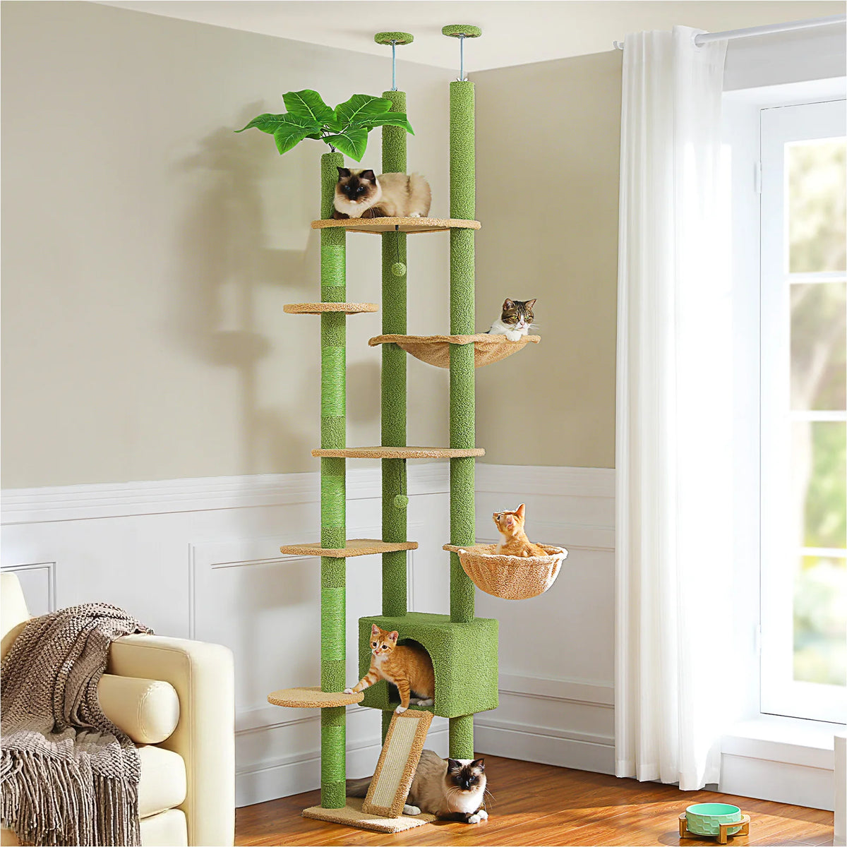 PAWZ Road Height Adjustable Wooden Cat Tower With Hammock