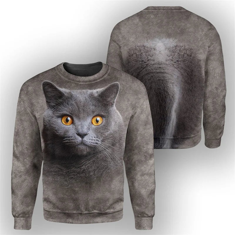 Cute Cat 3D Printed Mens Casual Long Sleeve Sweatshirt