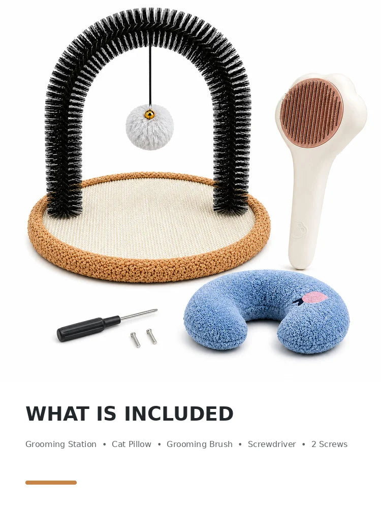 Cat Grooming Arch With Sisal Scratching Base And Plush Rest Pad