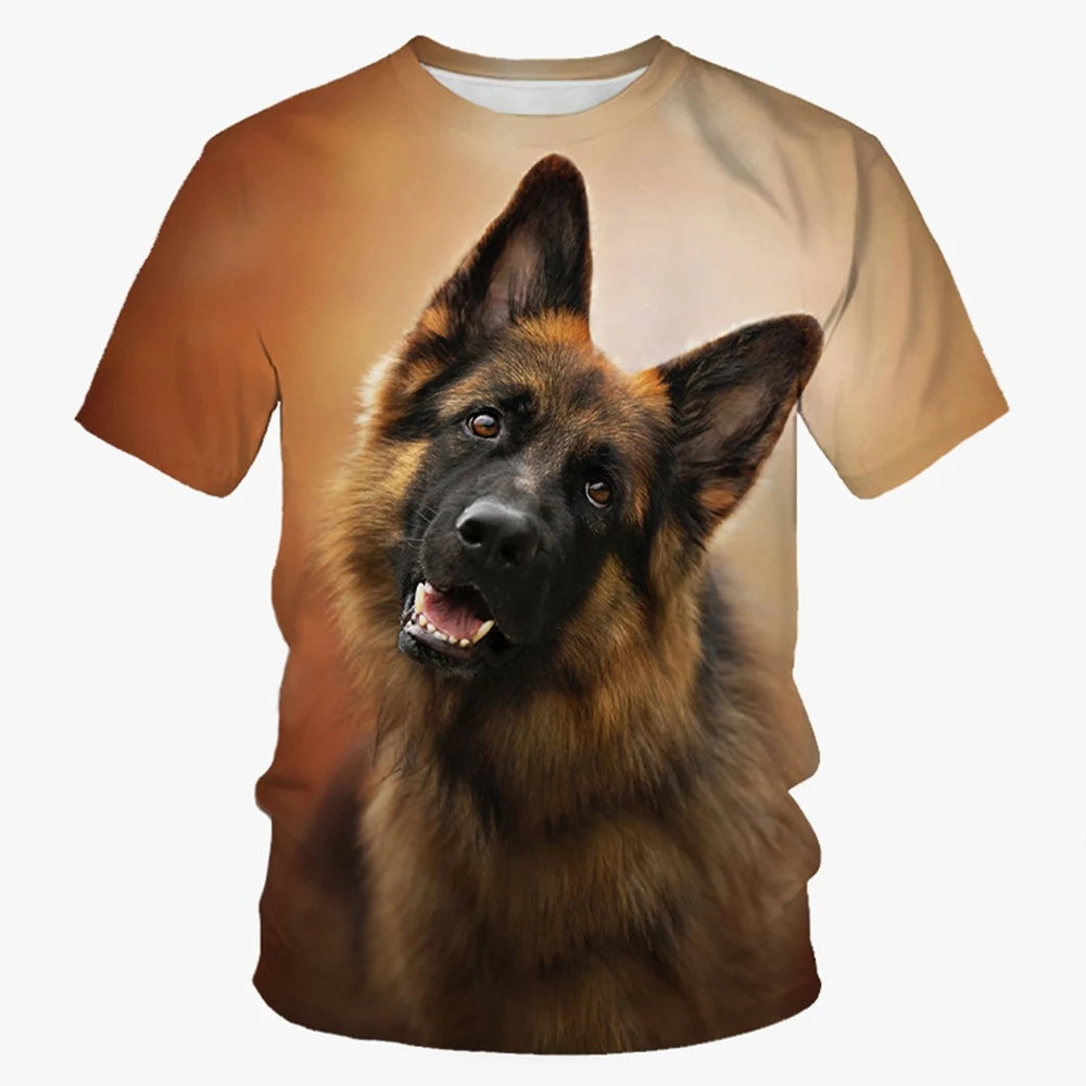 Cute 3D Dog Print Mens Casual Summer Short Sleeve Shirt