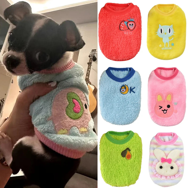Warm Fleece Dog Sweater With Cute Print Pet Apparel