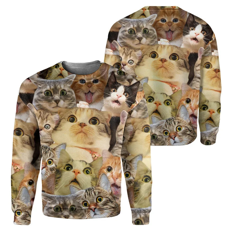 Cute Cat 3D Printed Mens Casual Long Sleeve Sweatshirt