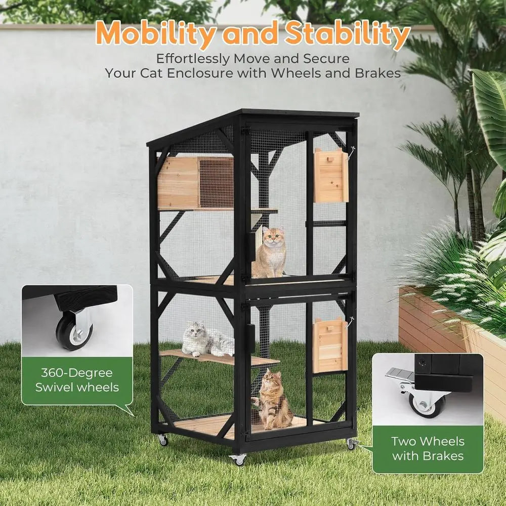 Multi Level Cat Catio With Removable Platforms And Weatherproof Top