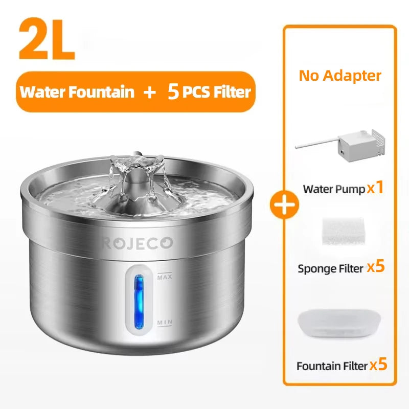 ROJECO Stainless Steel Automatic Pet Water Fountain Filters