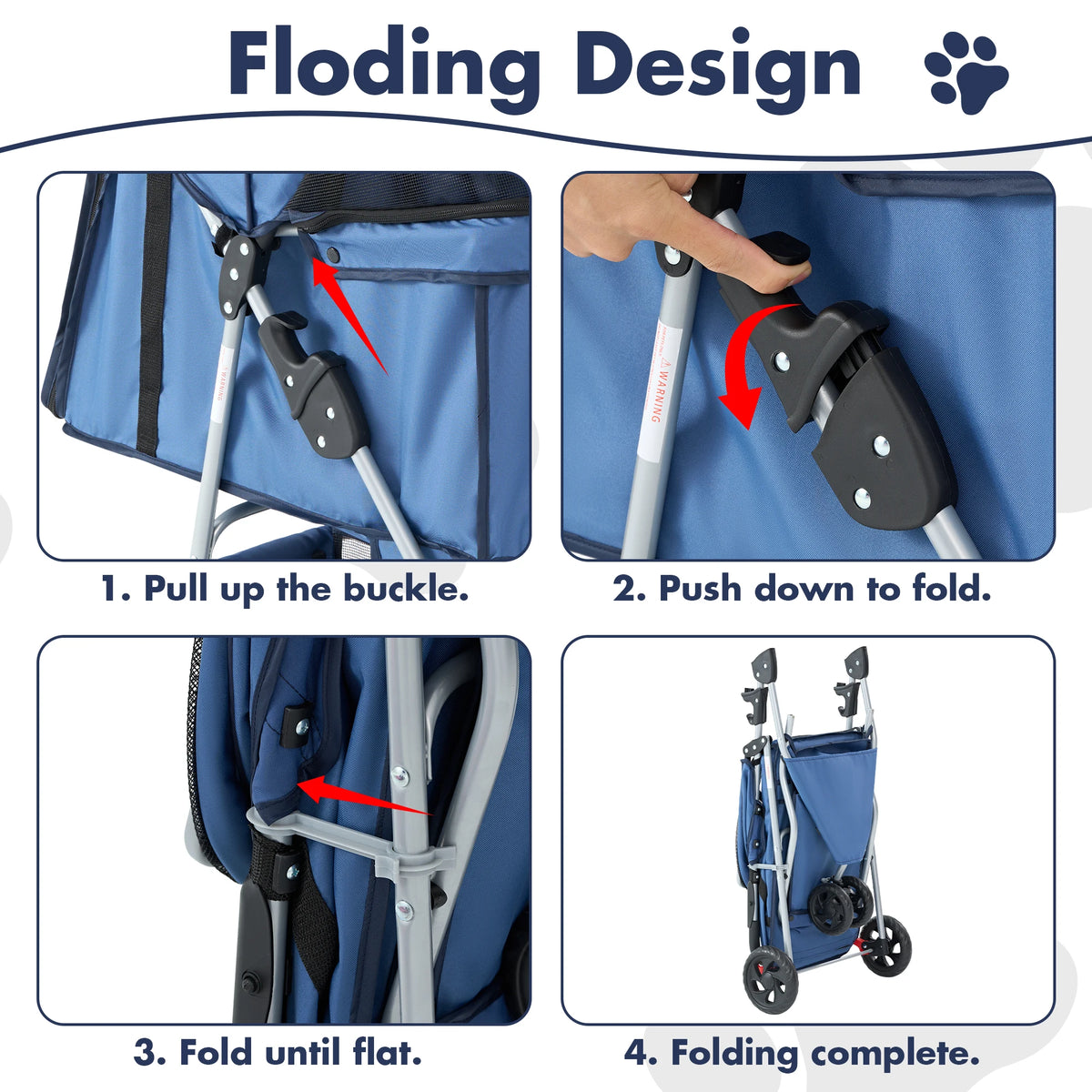 Foldable Three Wheel Pet Stroller With Storage Basket