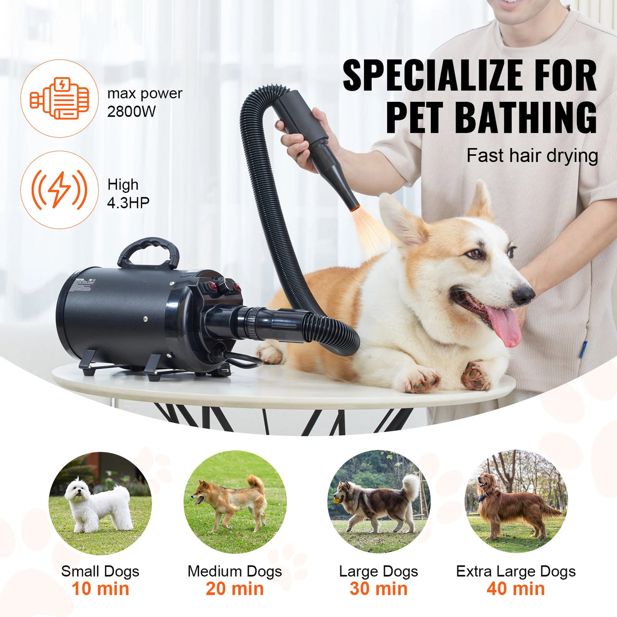 SucceBuy Adjustable Pet Grooming Dryer with 4 Nozzles and Hose