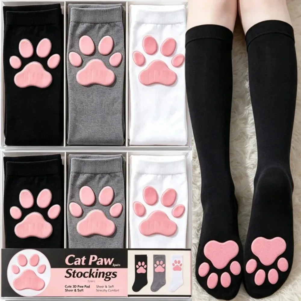 3D Cat Paw Knee Length Socks Cute Novelty Home Wear Socks