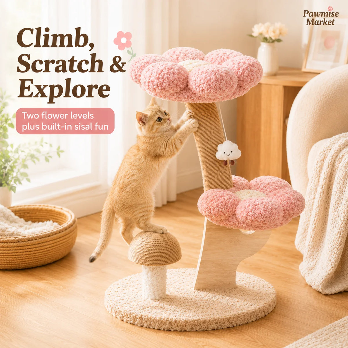Indoor Cat Tree With Sisal Scratching Post And Comfort Perches