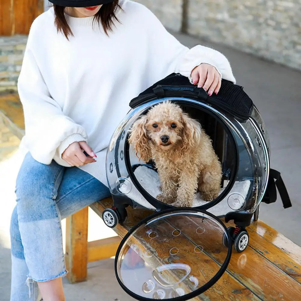 Pet Rolling Carrier Backpack With Ventilation And Silent Wheels