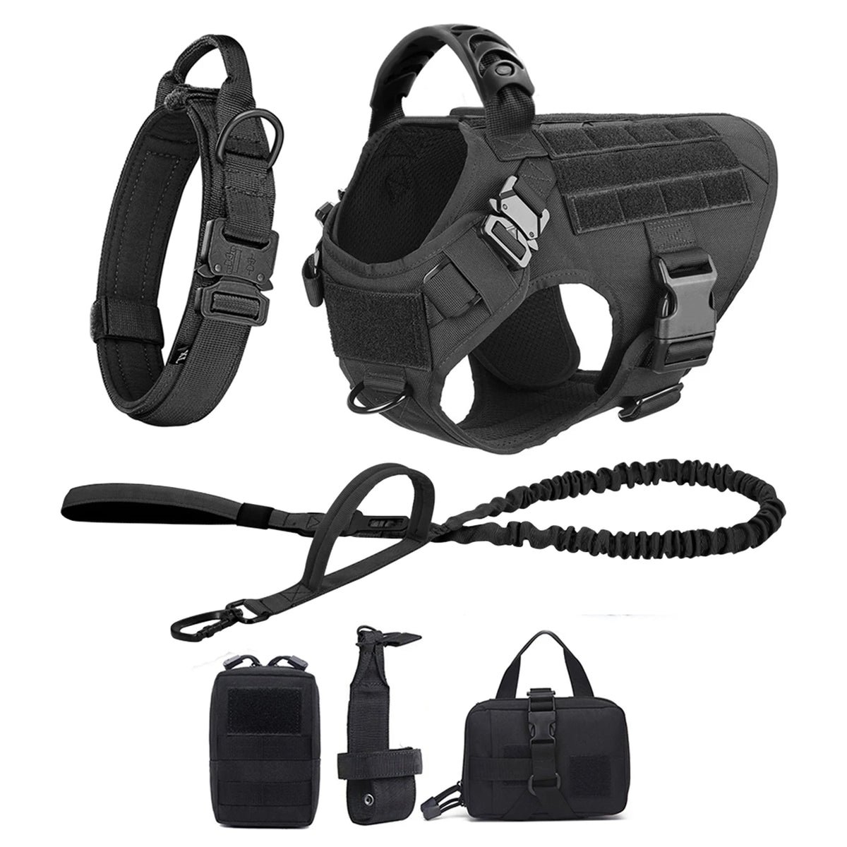 Padded Nylon Dog Harness And Leash Set With Buckle Closure