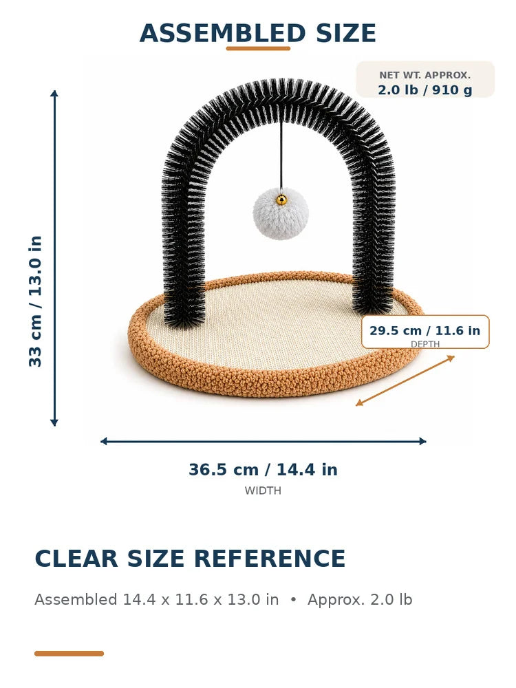 Cat Grooming Arch With Sisal Scratching Base And Plush Rest Pad