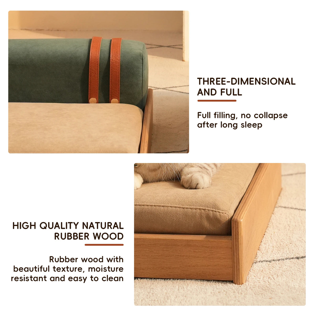 Modern Oak Veneer Pet Bed With Removable Cushion For Dogs