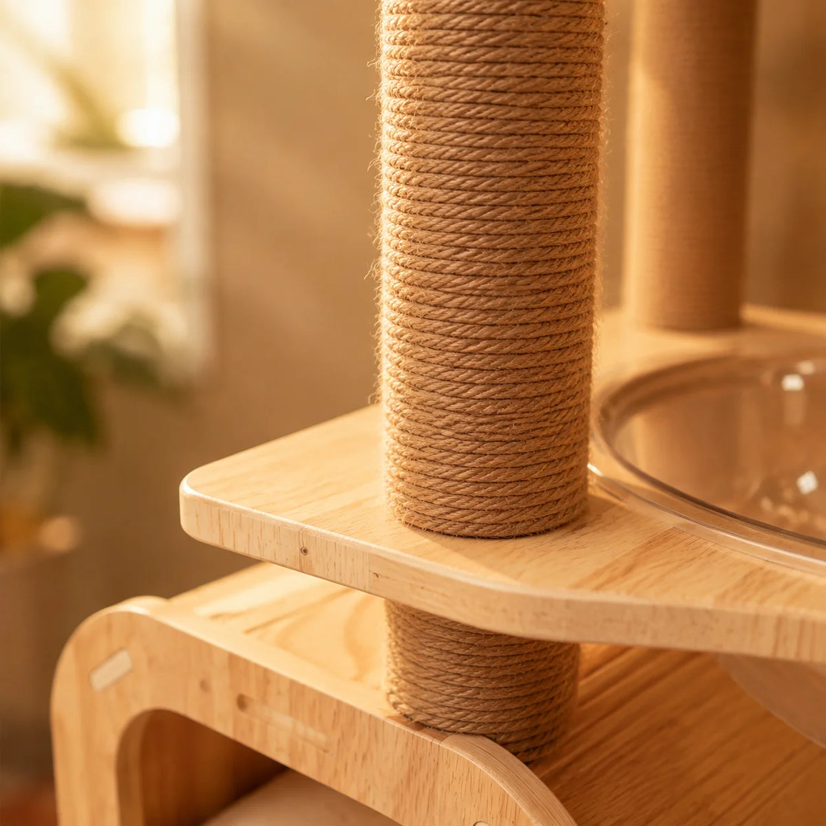 Wooden Cat Tree Tower With Moon Hammock And Sisal Posts