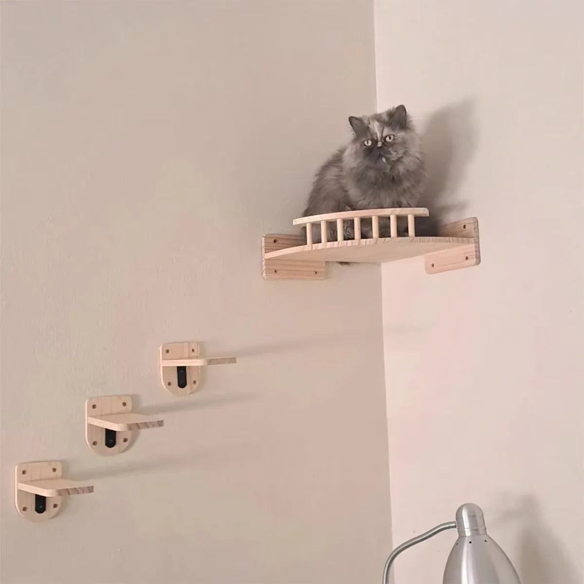 CWV Wall Mounted Wooden Corner Cat Tree And Hammock Set