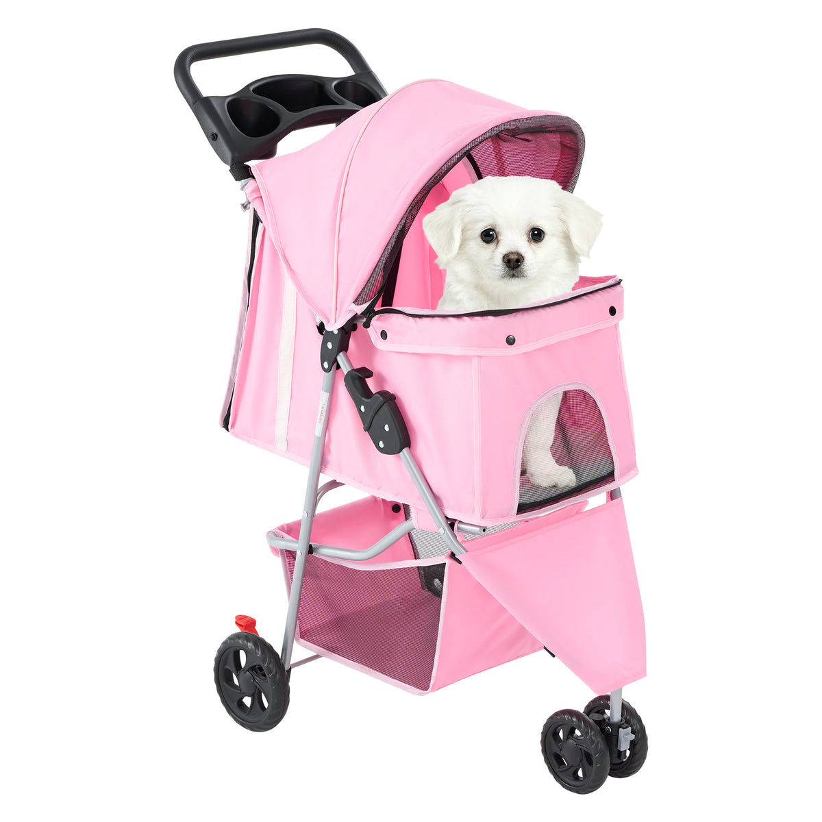 Foldable Three Wheel Pet Stroller With Storage Basket