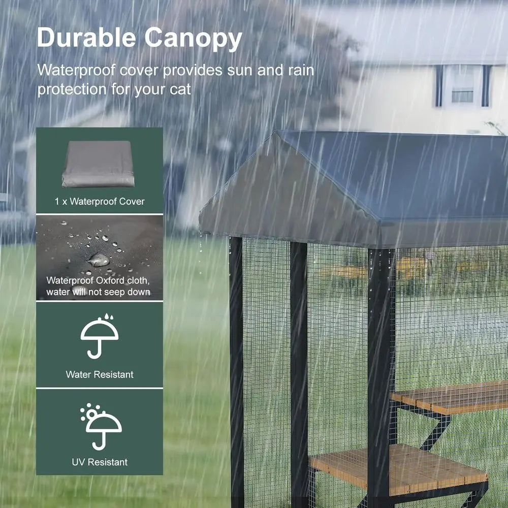 Weather Resistant Outdoor Cat Catio Enclosure With Waterproof Roof
