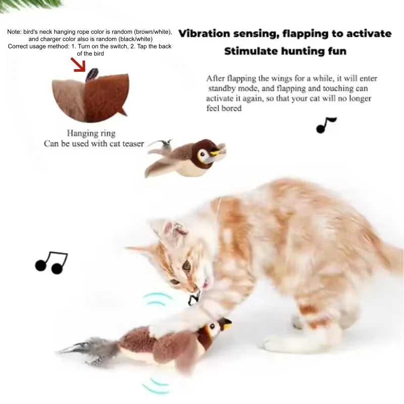 Touch Activated Plush Simulated Bird Interactive Cat And Dog Toy
