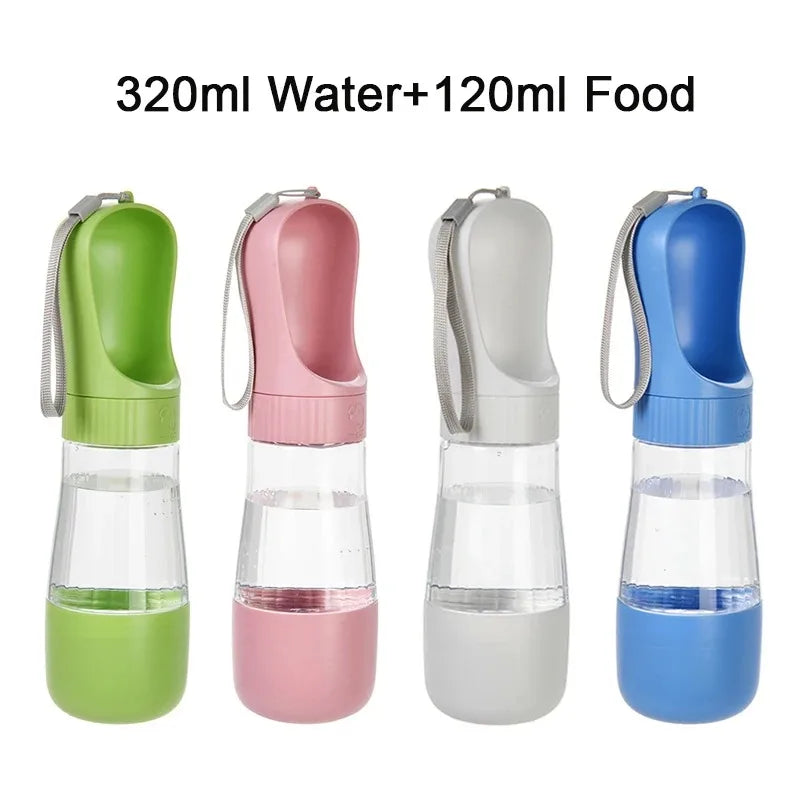 Portable Pet Travel Water Bottle With Integrated Food Container