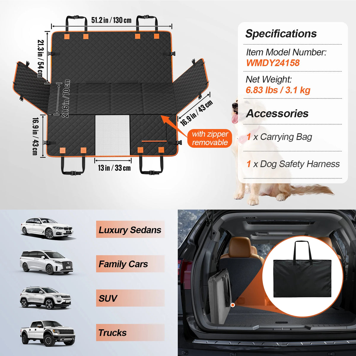 SucceBuy Dog Back Seat Extender Bed Mesh Window Storage Pocket