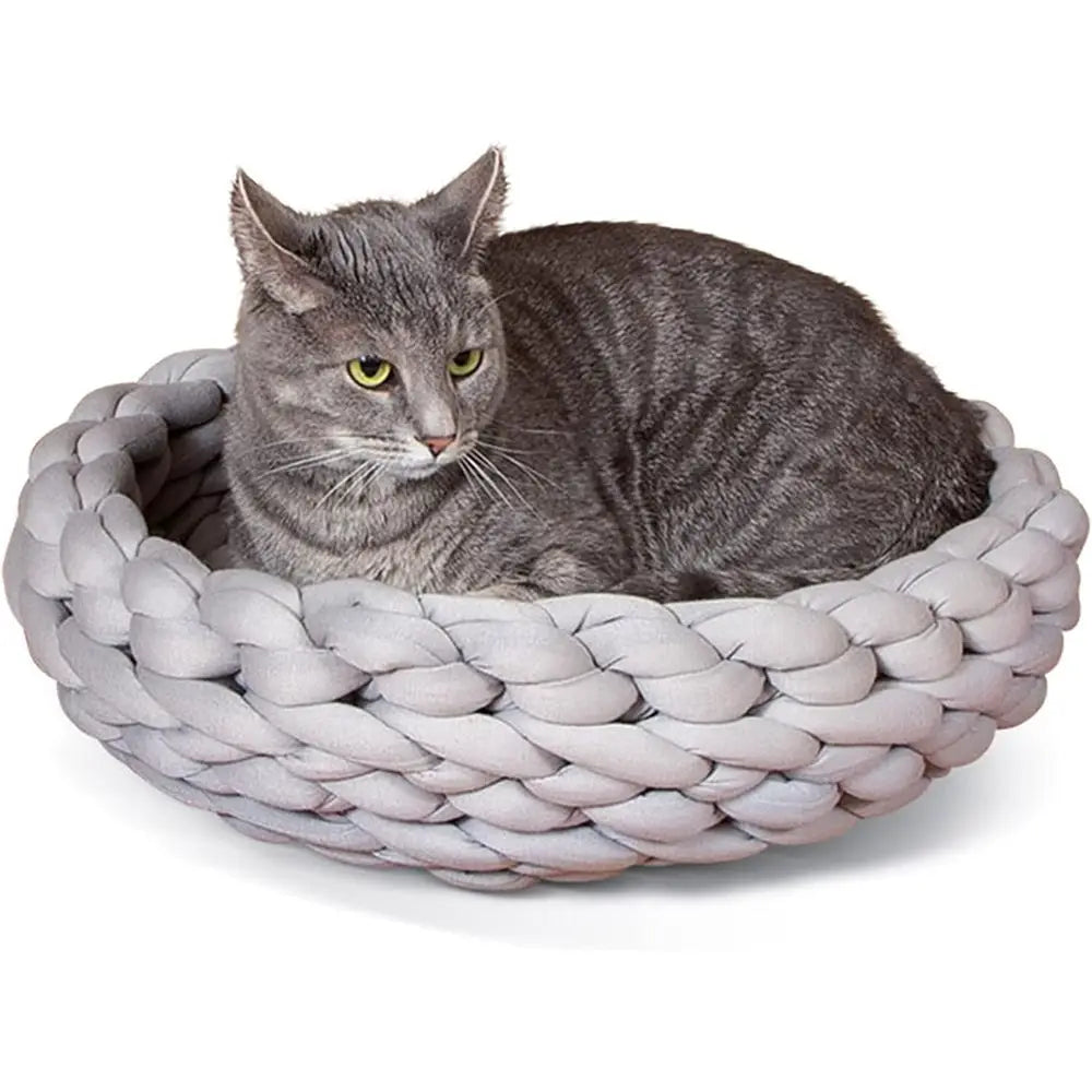 Handwoven Knitted Round Polyester Pet Cozy Soft Cat Sleeping Cushion