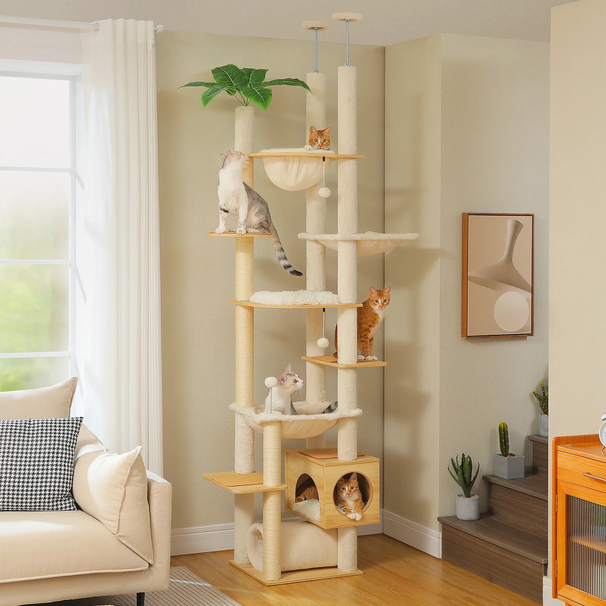 PAWZ Road Height Adjustable Wooden Cat Tower With Hammock