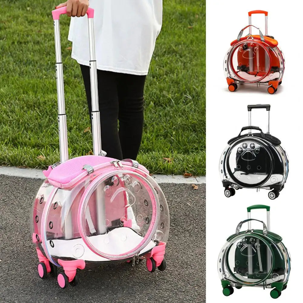 Pet Trolley Carrier Backpack With Clear Ventilation And Silent Wheels