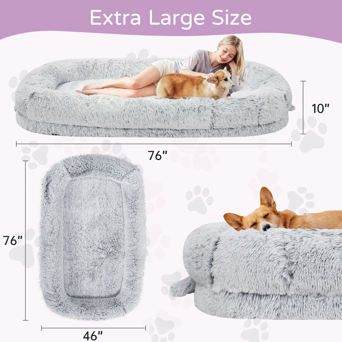 Premium Orthopedic Faux Fur Human Dog Bed With Washable Cover