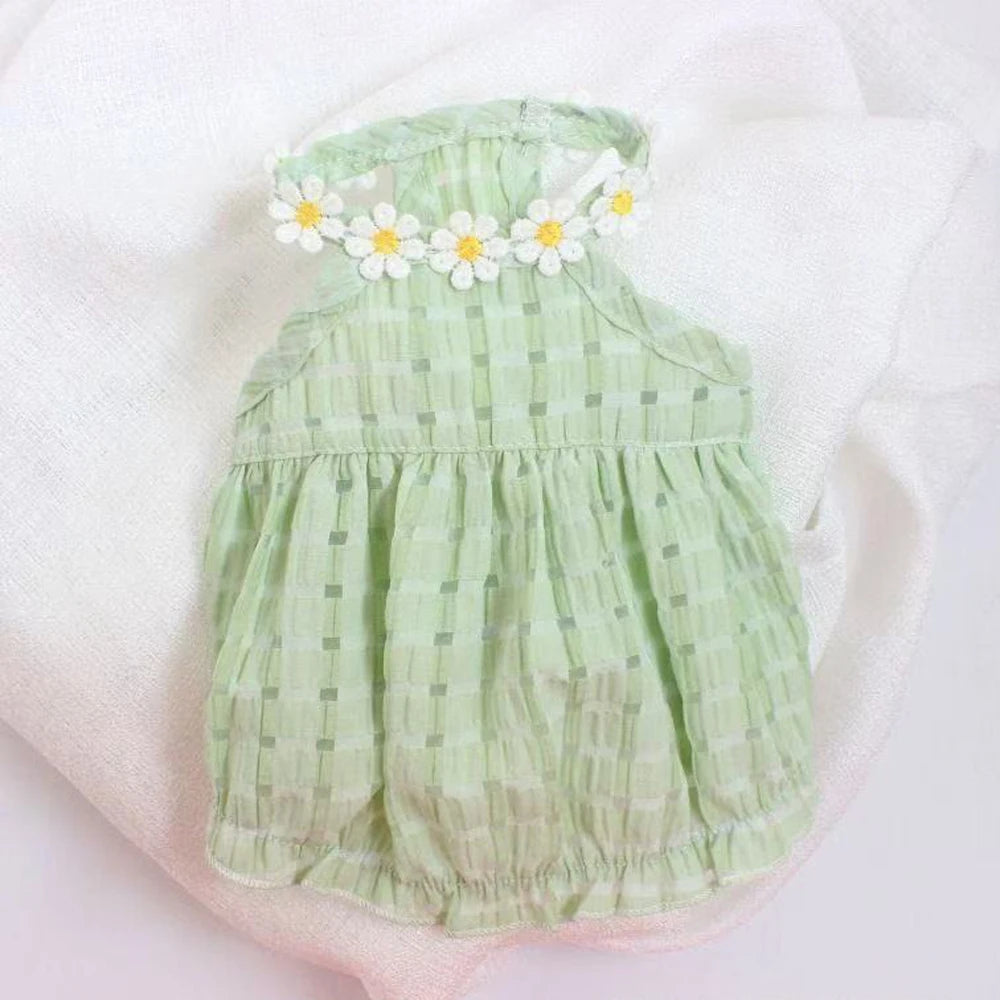Small Dog Skirt Floral Wreath Collar Breathable Pet Dress