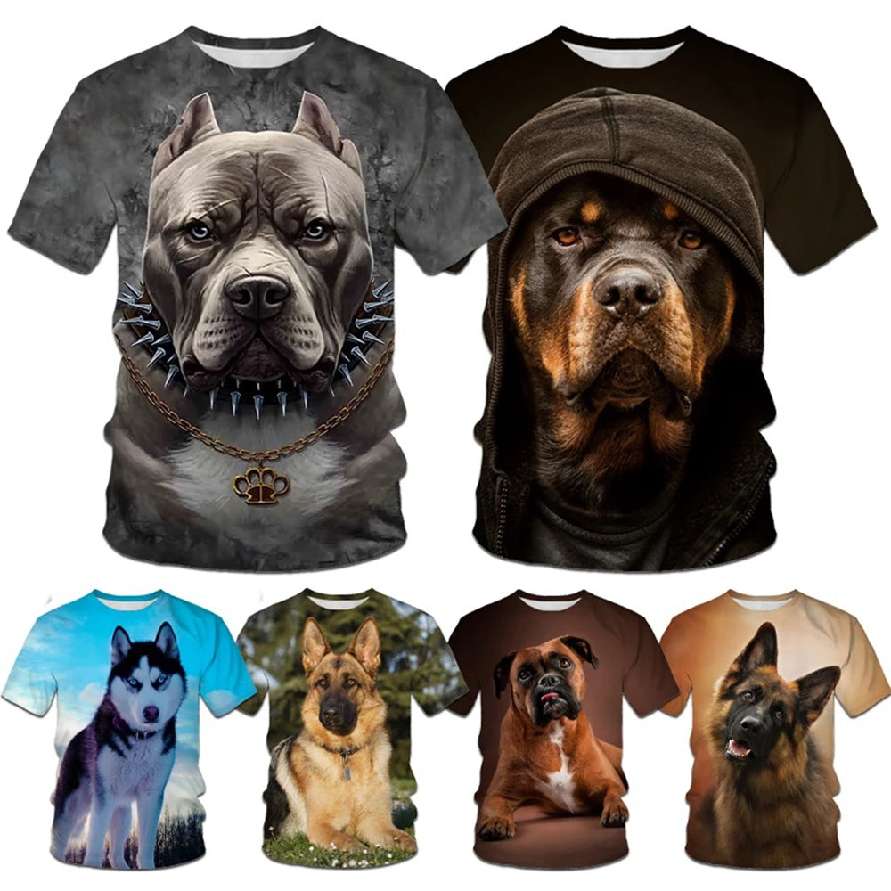 Cute 3D Dog Print Mens Casual Summer Short Sleeve Shirt